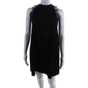 Ellelauri Womens Sleeveless Lace Trim A Line Shift Dress Black Size S